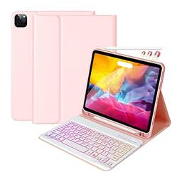 SZAMBIT Capa de Teclado Compatível para Samsung Galaxy Tablet,com Teclado Magnético Destacável Sem Fio e Porta-Lápis,3 Cores com Luz de Fundo (Tab S7+/S7FE/S8+,pink)