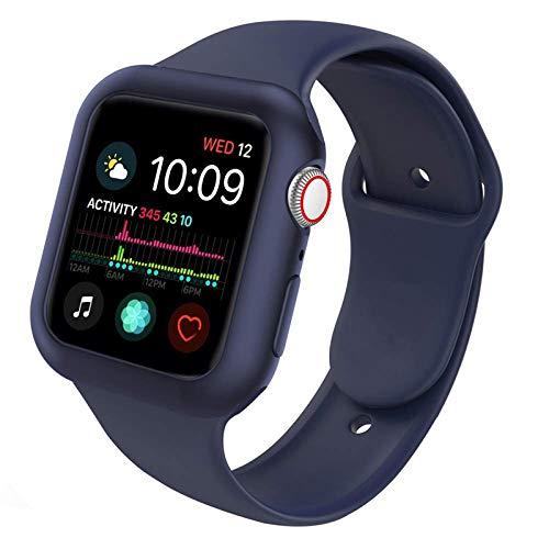 Capa case silicone para apple watch com pulseira de silicone tamanho 44mm azul escuro