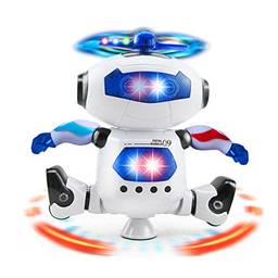 Mini Robô Cóptero Dançante Com Hélice Luzes E Sons Movimentos Giratórios 360º Com Música Presente Meninos e Meninas Crianças Cor Branca LINHA PREMIUM SYANG