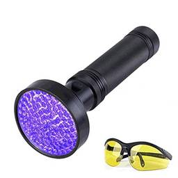 fantaxi Lanterna UV Detector de urina para animais de estimação Black Light 100 LED 395NM Blacklight com óculos de sol UV Detector portátil para cães e gatos Detetive de moeda para cães e gatos Percev
