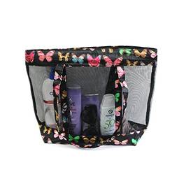 Bolsa de praia feminina Transparente de pvc com estampa e zíper + Nécessaire (Creme Love)