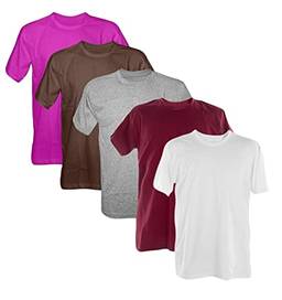 Kit 5 Camisetas 100% Algodão (PINK, MARROM, MESCLA, VINHO, BRANCA, M)