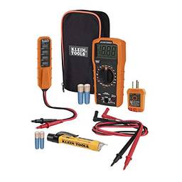 Kit de teste elétrico de multímetro digital, testador de tensão sem contato, testador de receptáculo, estojo de transporte e baterias Klein Tools MM320KIT