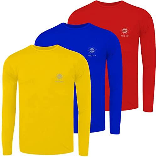 Kit Camiseta UV Proteção Solar Praia Piscina e Esporte 3 UN (GG, Vermelho/Amarelo/Azul)