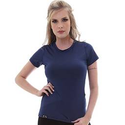 Camiseta UV Protection Feminina Manga Curta UV50+ Tecido Ice Dry Fit Secagem Rápida – G Azul Marinho