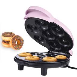 Moniss A máquina Dash Mini Donut Maker faz 7 donuts 700 W Aquecimento dupla face Revestimento antiaderente Máquina elétrica de fazer donuts para café da manhã adequado para crianças Sobremesa Lanche P