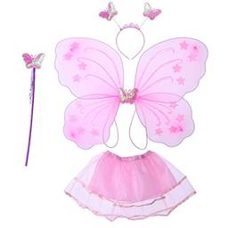 NUOBESTY Conjunto de fantasia tutu de princesa de fada com asas de borboleta, tiara e saia tutu para meninas Dree Up Performance rosa