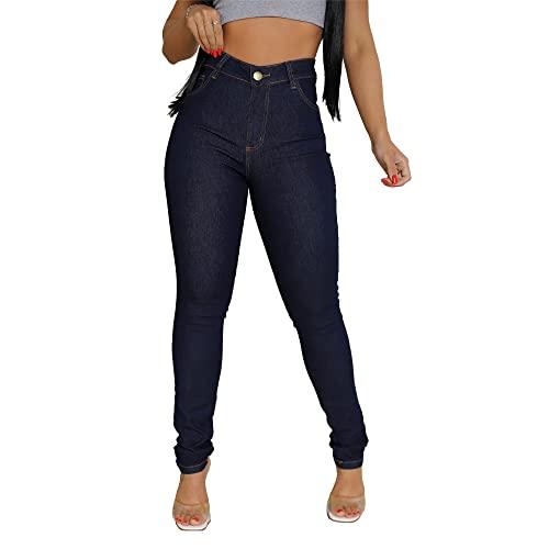 Calça Jeans Cintura Alta Feminina Modela Bumbum Com Elastano (40, Azul)