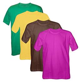 Kit 4 Camisetas 100% Algodão 30.1 Penteadas (Marrom, Bandeira, Pink, Canario, M)