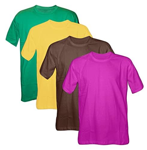 Kit 4 Camisetas 100% Algodão 30.1 Penteadas (Marrom, Bandeira, Pink, Canario, P)