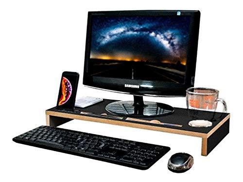 Suporte Para Computador Monitor PC Gamer Mesa Home Office Ergonomico Simples Com Apoio De Caneta Xicara Celular Em Madeira MDF Preto