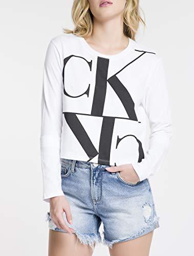 Camiseta Cropped Mirror, Calvin Klein, Feminino, Branco, PP