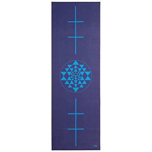 Tapete de yoga pvc ecológico, estampado Leela Yantra, com alinhamento, indicado para iniciantes, para ginástica e pilates, 4.5mm de expessura (Yantra/Dunkelblau)