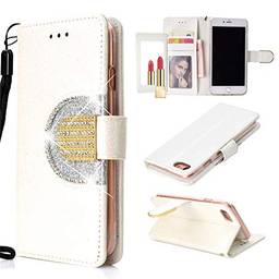 Capa carteira XYX para iPhone 7/iPhone 8, [função espelhado][Kickstand][Fivela de diamante][Compartimentos para cartões] Capa carteira protetora de corpo inteiro de couro sintético brilhante com glitter, branca