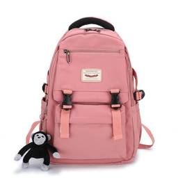 Mochila escolar casual para meninas e meninos com alça, mochila de nylon, mochila escolar e bolsa para laptop, Laranja, No pendant