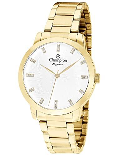Relógio Champion, Feminino Linha Elegance CN25161H, pulseira em aço dourada.