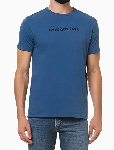 Camiseta Regular silk, Calvin Klein, Masculino, Azul médio, M