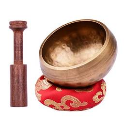 Tomshin Conjunto de tigela de canto tibetano com tigela de som de metal feito à mão de 8 cm / 3 polegadas e almofada macia e batedor de madeira para meditação, som chakra, cura, ioga, relaxamento