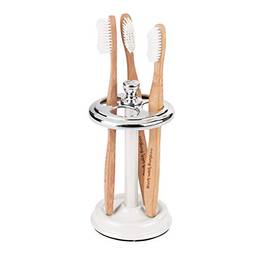 iDesign Suporte de escova de dentes de metal 76284 York para banheiro, bancadas, barbeadores, 8,25 cm x 14,60 cm, cromado e branco perolado