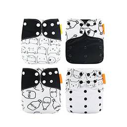 Kiboule 4 peças fraldas de pano para bebês laváveis reutilizáveis fraldas de bolso de pano com forte absorção para bebês meninas meninos