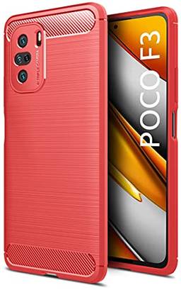 MOONCASE Capa para Xiaomi Poco F3, capa de proteção TPU ultrafina, macia, leve, capa traseira de design de fibra de carbono para Xiaomi Poco F3 6,7 polegadas - vermelha
