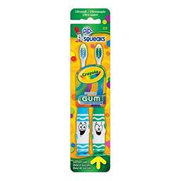 Escova Dental Infantil GUM Crayola Pip Squeak, cerdas macias, com 2 unid, Gum, Sortidas