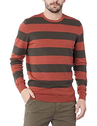 Suéter listrado em tricô de algodão, Hering, Masculino, Vermelho/Preto, G