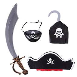 EXCEART 4Pcs Conjunto de Fantasia de Pirata Infantil Chapéu de Pirata Tapa-Olhos de Pirata Espada de Pirata Crânio Gancho Pirata Acessórios de Fantasia de Capitão Acessórios para Festas