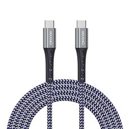 Cabo USB-C (tipo C) para USB-C (tipo C), revestimento interno ultra resistente Kevlar, 2 metros, nylon trançado, Azul e Cinza, UCC05K, Geonav