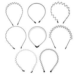 Lurrose 8 tiaras de metal onduladas para cabelo com mola de aro preto unissex masculino e feminino cortado nas costas arco esportivo antiderrapante
