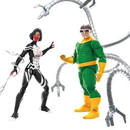 Bonecos Marvel Legends Spider-Man 60th Anniversary 15cm - Marvel’s Silk e Doutor Octopus- F3462 - Hasbro, Preto, branco e vermelho. Verde e amarelo