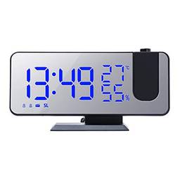 Eastdall Despertador Com Projeção Digital,Despertador de projeção digital com superfície espelhada 4 em 1 Relógio com projetor de 180 graus de umidade e temperatura interna Carregador de telefone