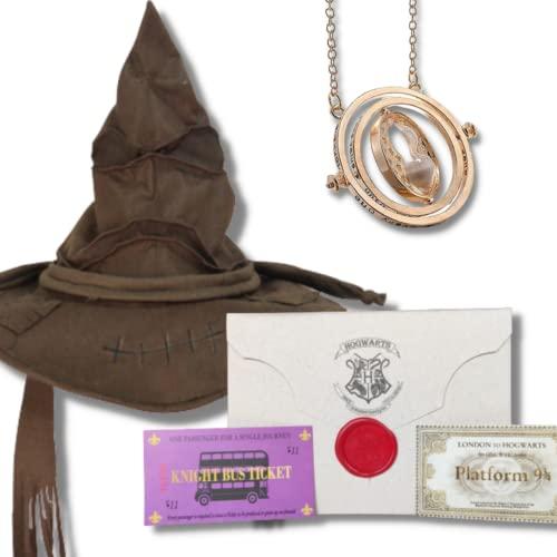Kit Chapéu Seletor + Carta Aceitação Hogwarts + Colar Vira Tempo - Harry Potter