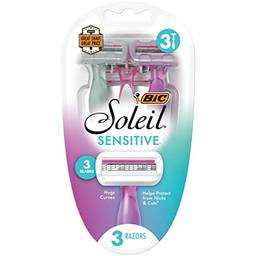 BIC Soleil Aparelhos de barbear descartáveis femininos sensíveis, 3 lâminas com tira de umidade para um barbear suave e sedoso, conjunto de 6 peças, 3 unidades (pacote com 2)