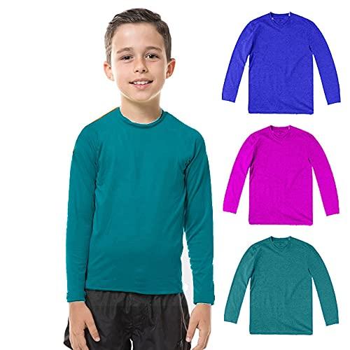 Kit com 03 Camisetas UV Protection Infantil UV50+ Tecido Ice Dry Fit Secagem Rápida - Petróleo - Royal - Rosa - 10
