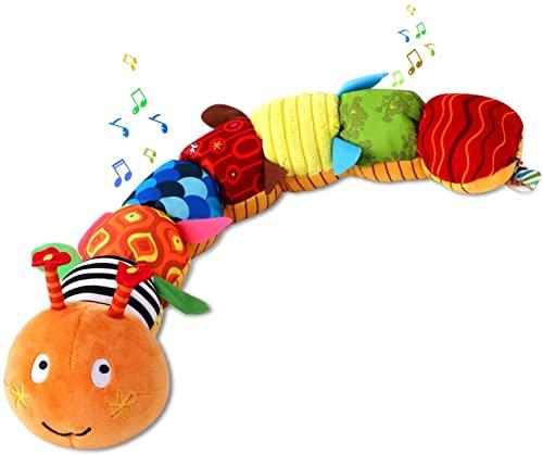 Brinquedos musicais de lagarta para bebês, brinquedos infantis, cores brilhantes, textura com chocalho e enrugamento, brinquedos de pelúcia sensoriais, brinquedos de desenvolvimento para crianças, recém-nascidos, meninas, meninos, acima de 0 6 meses de idade