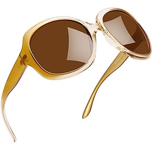 Óculos de Sol Feminino Polarizados Joopin Armação Grande óculos Escuros para Mulheres Vintage Senhoras Tons (Champagne Marrom)