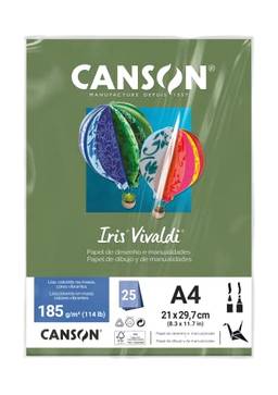 CANSON Iris Vivaldi, Papel Colorido A4 em Pacote de 25 Folhas Soltas, Gramatura 185 g/m², Cor Verde Safari (89)