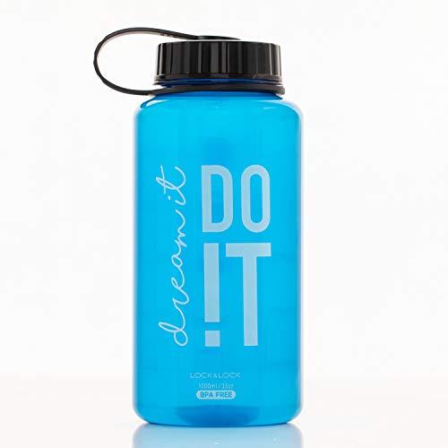 LOCK & LOCK Garrafa esportiva com marcadores de tempo sem BPA, plástico Tritan durável para academia ou ao ar livre, 1 litro, azul
