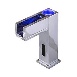 KAJIA Sensor automático Touchless torneira 3 cores LED sensível à temperatura torneira pia do banheiro cachoeira bico Chrome terminado latão torneira de água