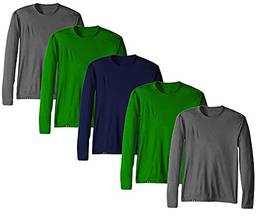 KIT 5 Camisetas Proteção Solar Permanente UV50+ Tecido Gelado – Slim Fitness – P 2 Cinza - 2 Verde - 1 Marinho