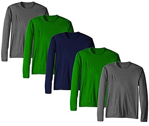 KIT 5 Camisetas Proteção Solar Permanente UV50+ Tecido Gelado – Slim Fitness – GG 2 Cinza - 2 Verde - 1 Marinho