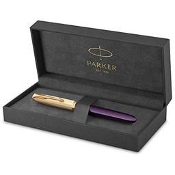Parker Caneta-tinteiro 51 | Barril de ameixa de luxo com acabamento dourado | Ponta fina de ouro 18 k com cartucho de tinta preta | Caixa de presente