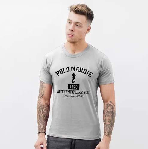 Camiseta Masculina Básica Polo Marine (Cinza, M)