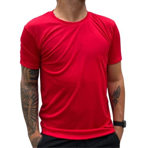 Camiseta Dry Fit Treino Masculina Academia Musculação Corrida 100% Poliéster (G, Vermelho)