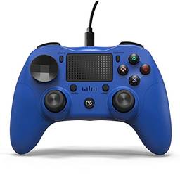Tomshin Gamepad com fio USB Controle de jogo ergonômico com touchpad Joysticks duplos cabo USB destacável azul