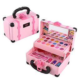 Kit de maquiagem infantil para menina - conjunto de maquiagem lavável real brinquedo cosmético com estojo de transporte,