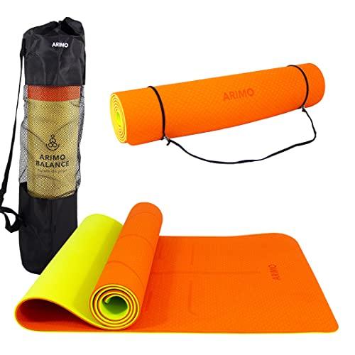 ARIMO Tapete Yoga Mat Antiderrapante TPE Ecológico Biodegradável Todos Os Tipos de Yoga/Pilates 181 x 61 cm x 6 mm (Pitanga Lines)