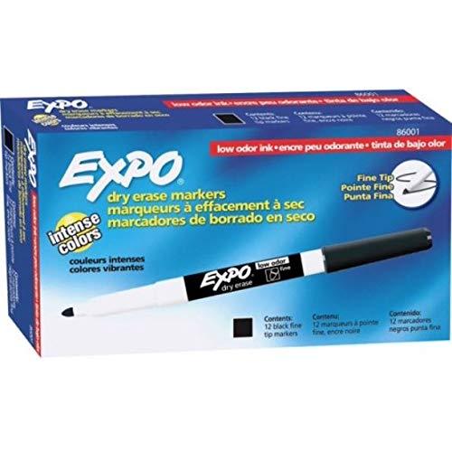 Caneta marcador EXPO 86001 apagável a seco com baixo odor, ponta fina, preto (pacote com 12)