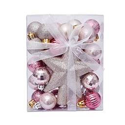 30 peças de enfeites decorativos de bolas coloridas, conjunto de árvore de Natal de bolas de plástico para festas de casamento, ouro rosa/rosa